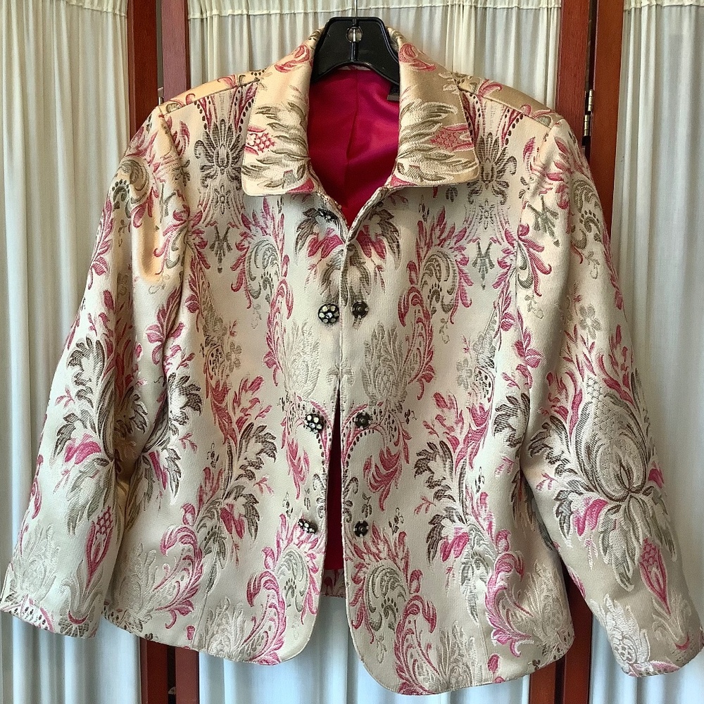 Liz Claiborne Tapestry Floral Blazer Brocade Jacket Vintage 90s Size L